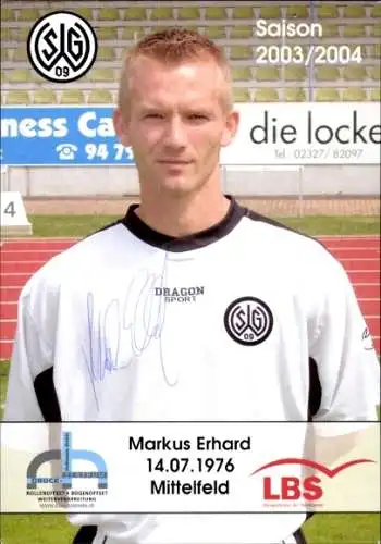Autogrammkarte Fußballer Markus Erhard, SG Wattenscheid 09, Autogramm