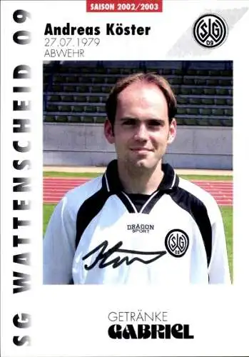 Autogrammkarte Fußballer Andreas Köster, SG Wattenscheid 09, Autogramm