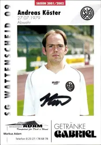 Autogrammkarte Fußballer Andreas Köster, SG Wattenscheid 09, Autogramm