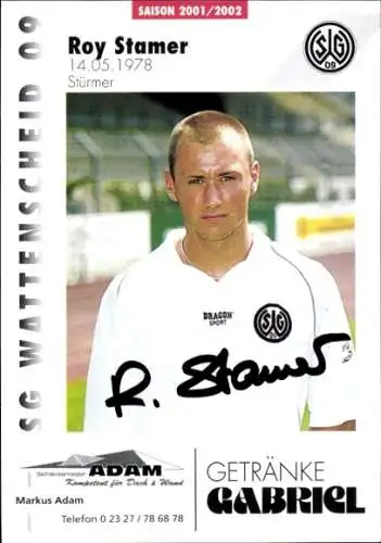 Autogrammkarte Fußballer Roy Stamer, SG Wattenscheid 09, Autogramm