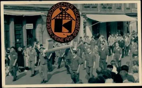 Foto Ak Peine in Niedersachsen, Niedersächsischer Kolpingtag 26. August 1951, Festzug, Vignette