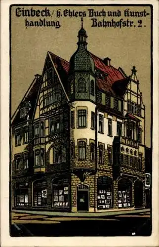 Steindruck Ak Einbeck in Niedersachsen,H. Ehlers Buch und Kunsthandlung, Bahnhofstraße 2