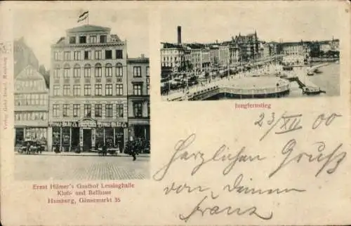 Ak Hamburg Mitte Neustadt, Jungfernstieg, Ernst Hilmers Gasthof Lessinghalle, Gänsemarkt 35