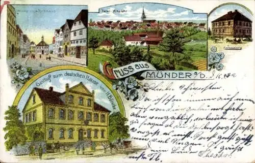 Litho Bad Münder am Deister, Gasthof zum Deutschen Hause, Inh. H. Böneke, Marktplatz, Rathaus