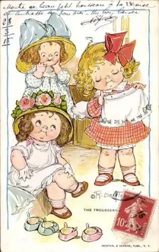 Künstler Ak Drayton, Drei Mädchen, Porträt, Unterwäsche, Schuhe, Hüte