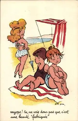 Künstler Ak Kinder am Strand, myope! tu ne vois donc pas que c'est une beauté fabriquée