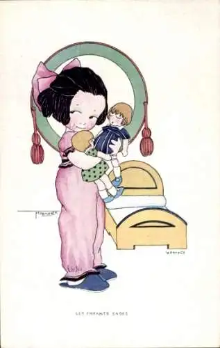 Künstler Ak Mädchen mit Puppe, Grand Magasins de la Samaritaine