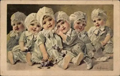 Künstler Ak Kleine Mädchen, Gruppenbild
