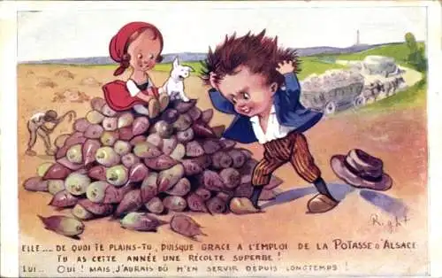 Künstler Ak Right, Rübenernte, Kinder, Reklame, Humor