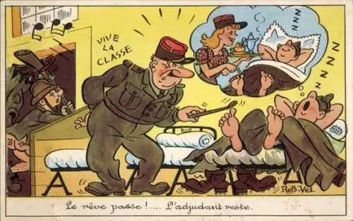 Künstler Ak Französische Armee, Soldat, Träume, Humor