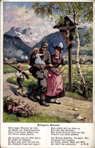Künstler Ak Rösch, L., Kriegers Urlaub, Soldat mit Familie