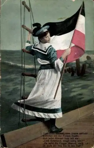 Ak Frau mit schwarz-weiß-rot Flagge, Patriotik