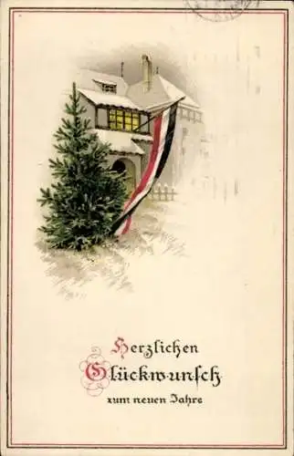 Ak Fröhliches Neujahr, Tannenbaum, Flagge, 1. WK