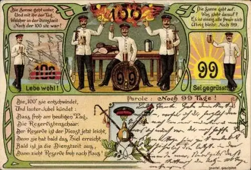 Litho Dienstzeit Reserve, Soldaten, Parole Heimat