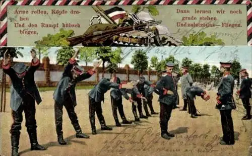 Ak Soldaten beim Exerzieren, Arme rollen, Köpfe drehen, Dehnübungen