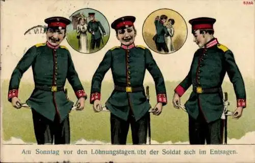 Ak Am Sonntag vor den Löhnungstagen übt der Soldat sich im Entsagen