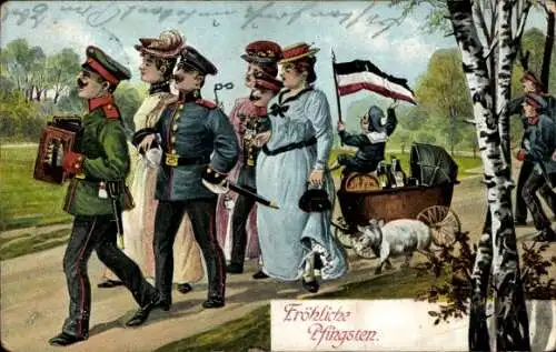 Ak Glückwunsch Pfingsten, Soldaten mit Frauen