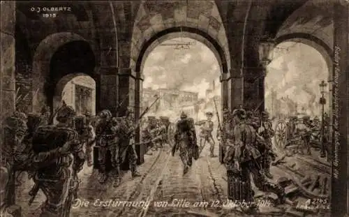 Künstler Ak Olbertz, Erstürmung von Lille am 12. Oktober 1914