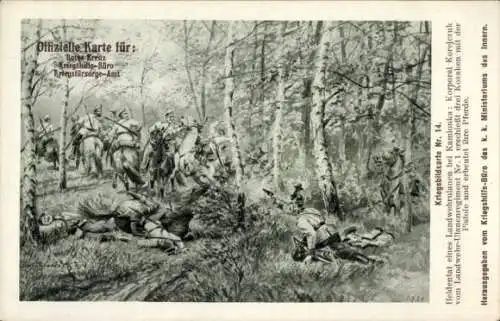 Künstler Ak Kriegsbilder, Heldentat eines Landwehrulanen bei Kamionka, Österreichische Armee