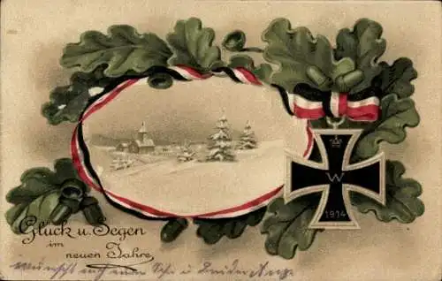 Ak Glückwunsch Neujahr, Eichenblatt, Eisernes Kreuz