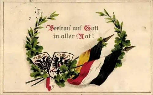 Ak Vertrau auf Gott in aller Not, Wappen, Flaggen, 1. WK