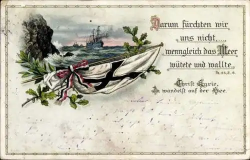 Litho Kriegsschiff, darum fürchten wir uns nicht, wenngleich das Meer wütete und wallte