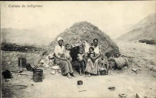 Ak Kap Verde, Cubata de indigenas, Frauen, Kinder