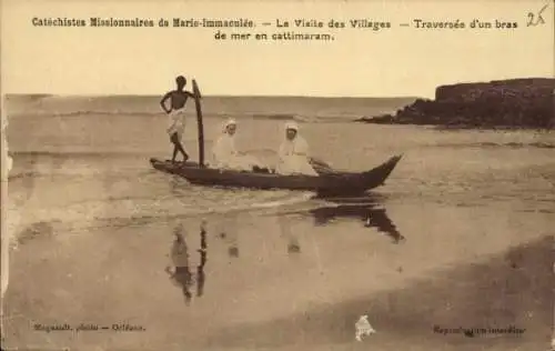 CPA Mission, La Visite des Villages, Traversee d'un bras de mer en cattimaram