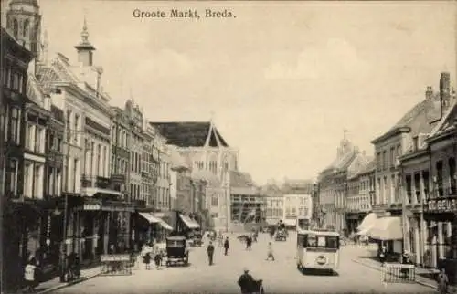 Ak Breda Nordbrabant Niederlande, Groote Markt, Straßenbahn