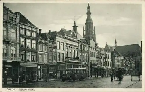 Ak Breda Nordbrabant Niederlande, Groote Markt, Autobus