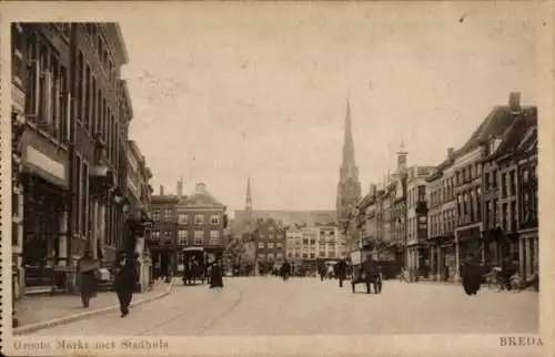 Ak Breda Nordbrabant Niederlande, Groote Markt met Stadhuis
