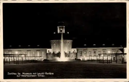 Ak Zwickau Sachsen, Museum mit Leuchtfontäne zur Westsachsen Schau