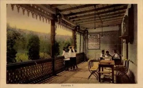 Ak Głuchołazy Zdrój Bad Ziegenhals Schlesien, Marienfried, Haushaltungsschule der Ursulinen, Veranda