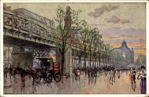 Ak Berlin Charlottenburg, Kurfürstendamm, Straße mit Pferdetransport, Fußgänger, Brücke, alte ...