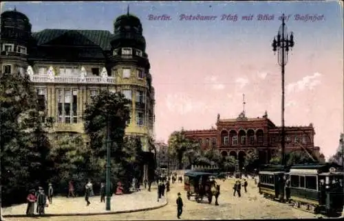 Ak Berlin Tiergarten, Potsdamer Platz, Bahnhof, Straßenbahn