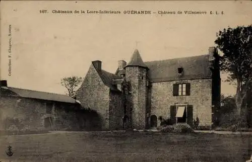 Ak Guérande Loire Atlantique, Schloss Villeneuve, Steinmauer, Türmchen, Fenster, Schattenbereich