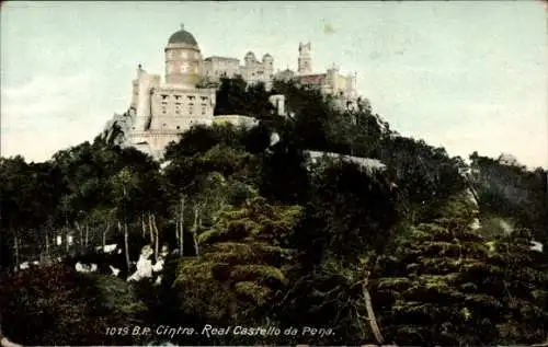 Ak Sintra Cintra Portugal, Real Castello da Pena, malerische Sicht,  Architektur, grüne Umgebung