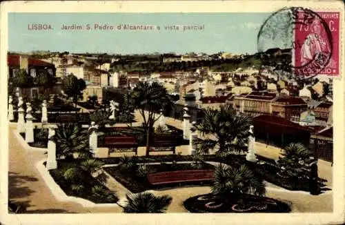 Ak Lisboa Lissabon Portugal, Landschaftsblick auf Jardim S. Pedro d'Alcantara, parkartige Gartena