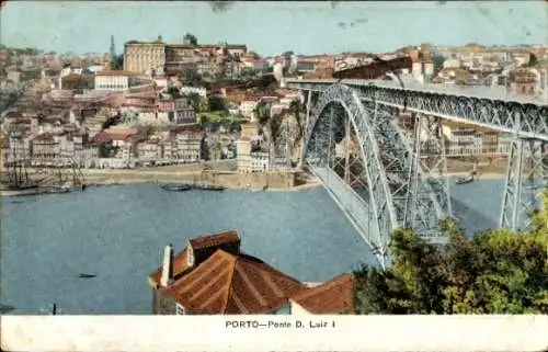 Ak Porto Portugal , Panorama von Porto, Ponte D. Luiz I, Flussansicht,  Gebäude