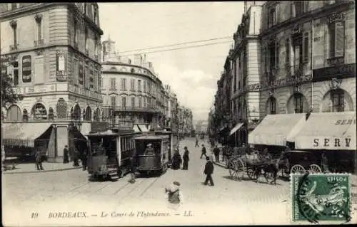 Ak Bordeaux Gironde, Blick auf den Cours de l'Intendance, Straßenbahn, Menschen, Architektur