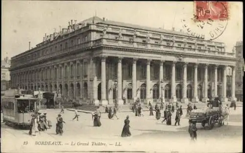 Ak Bordeaux Gironde, Le Grand Théâtre, Menschenmenge, Straßenbahn,  Architektur