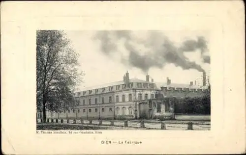 Ak Gien Loiret, Fabrikgebäude, Bäume, Rauch, Alter Stil