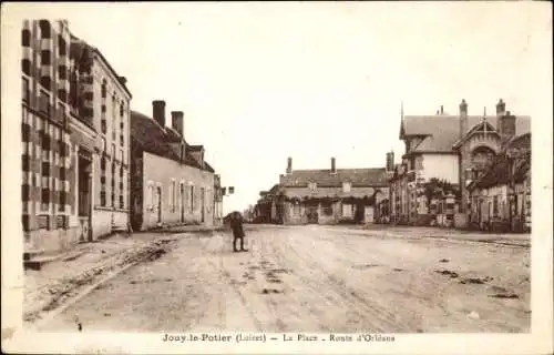 Ak Jouy le Potier Loiret, La Place, Route d'Orleans