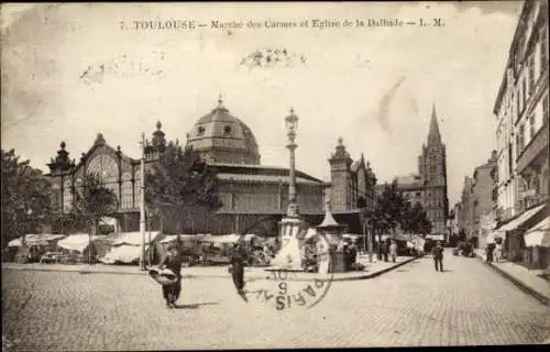 Ak Toulouse Haute Garonne, Markt, Kirche,  Architektur, belebte Straße