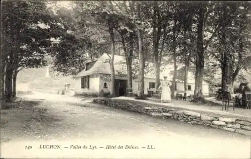 Ak Luchon Haute Garonne, Hôtel des Delices, Vallée du Lys, Landschaft, Bäume, Weg
