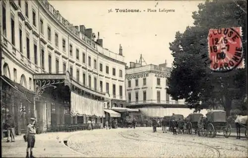 Ak Toulouse Haute Garonne, Place Lafayette, Comédie,  Gebäude, Straßenansicht