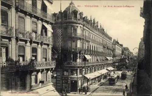 Ak Toulouse Haute Garonne, La Rue Alsace Lorraine, Straßenpartie, Straßenbahnen