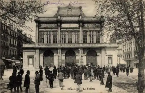 Ak Béziers Hérault,  Le Théâtre, viele Menschen,  Architektur