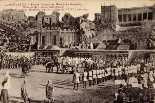 Ak Béziers Hérault, Darstellung von PARYSATIS, Musik von Camille Saint Saens, erste Aufführung 19