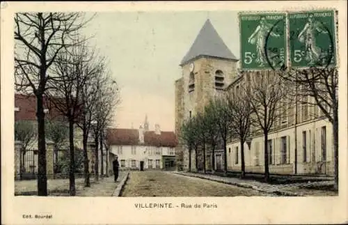 Ak Villepinte Seine-Saint-Denis, Straße Rue de Paris, Gebäude, Bäume, nstil